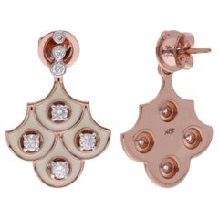 Boucles d'oreilles pendantes en émail blanc et diamant de 0,88 carat en or rose 18 carats - Bijoux faits main