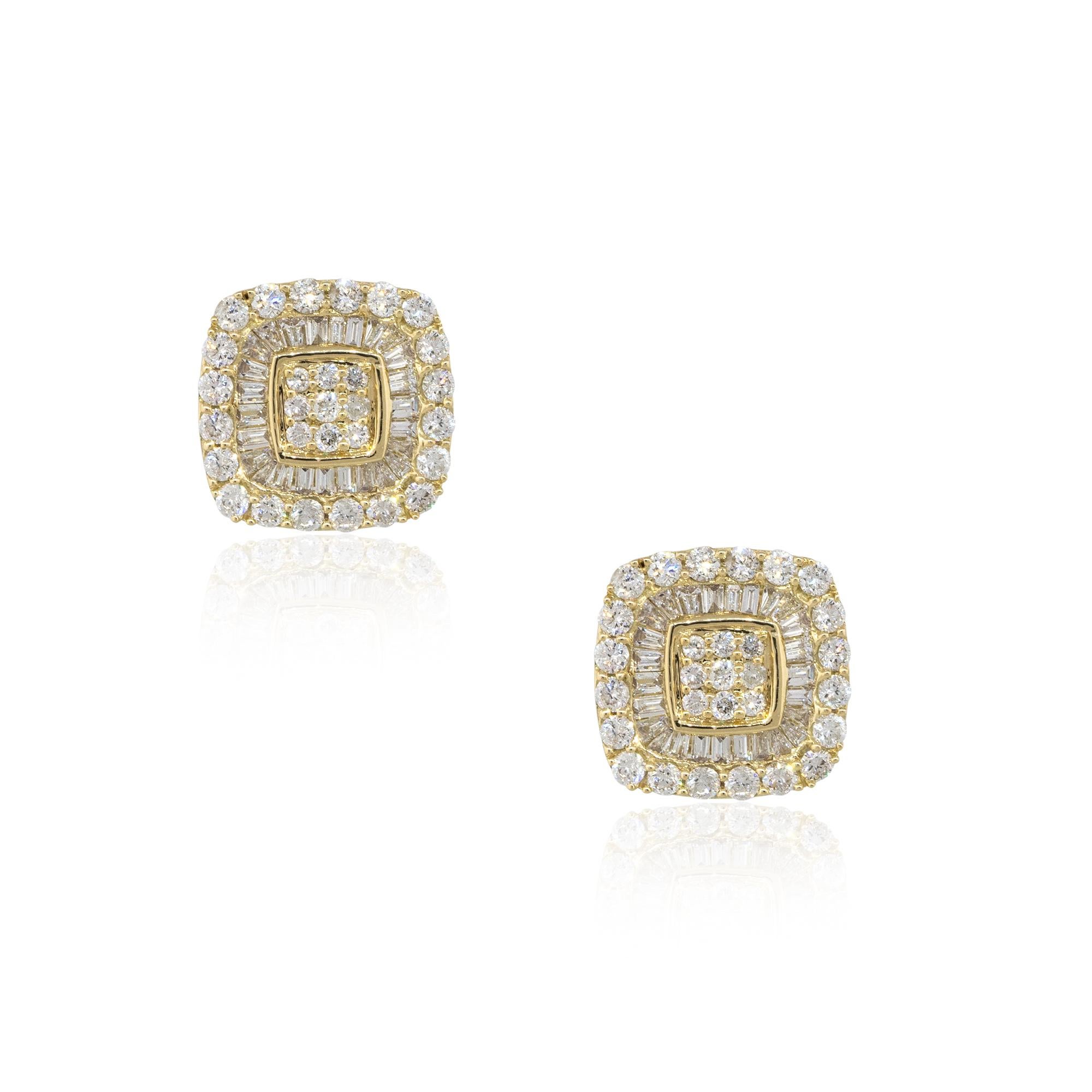 Material: 14k White Gold
Diamond Details: Approx. 0.66ctw of round and invisible set baguette Diamonds. Diamonds are G/H in color and VS in clarity.
Measurements: 10.30mm x 15.30mm x 10.30mm
Earrings Backs: Tension posts
Total Weight: 3.7g
