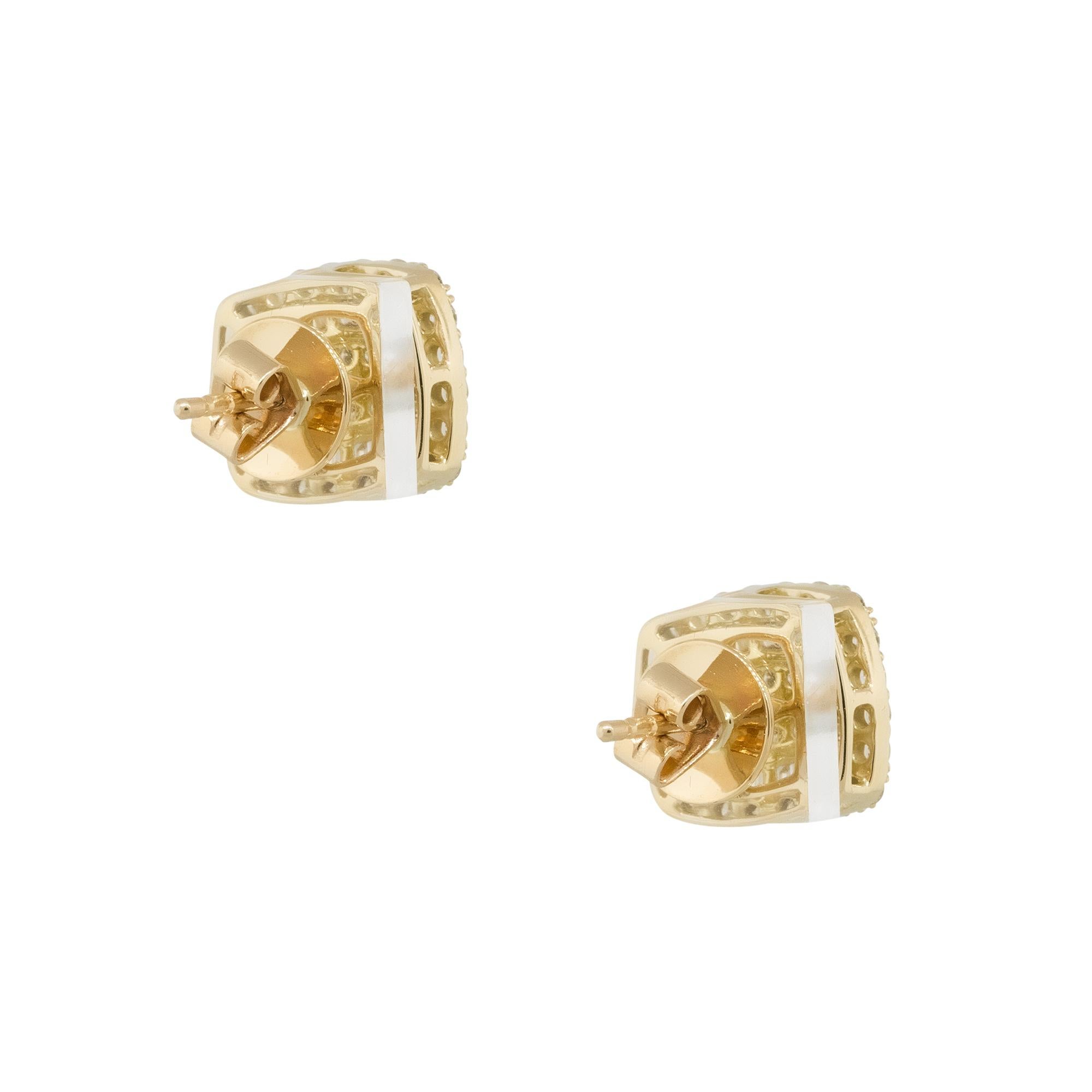 0.88 Carat Invisible Set Diamond Pave Stud Earrings 14 Karat in Stock In New Condition In Boca Raton, FL