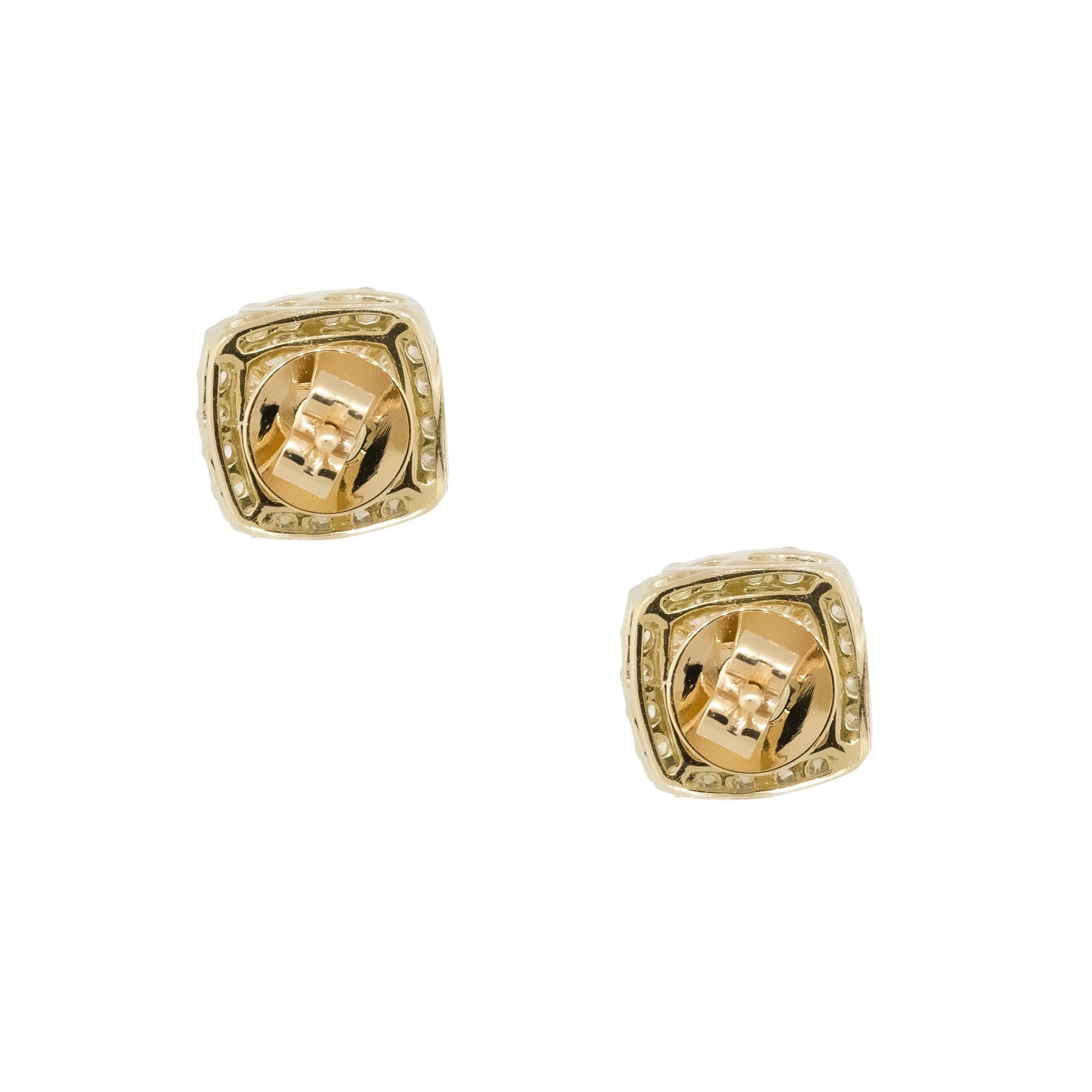 Women's or Men's 0.88 Carat Invisible Set Diamond Pave Stud Earrings 14 Karat in Stock