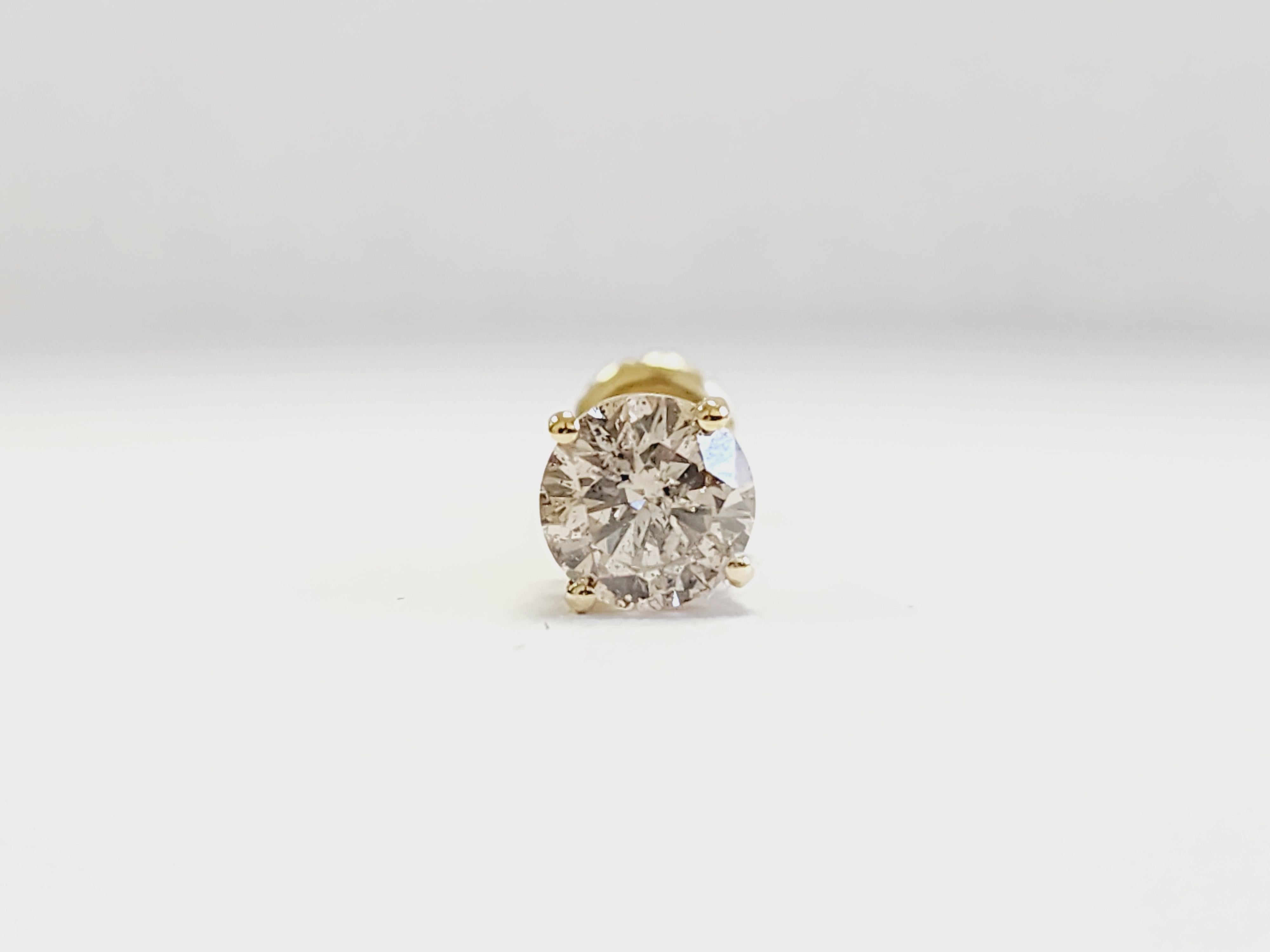 0,88 Karat Naturdiamant Rund Ohrstecker Gelbgold 14 Karat Einseitig

Fassung: 4 Zacken Schraubverschluss 
Gold: 14k Gelbgold 
Gesamtkaratgewicht: 0,88 Karat
Farbe: K
Klarheit:I2