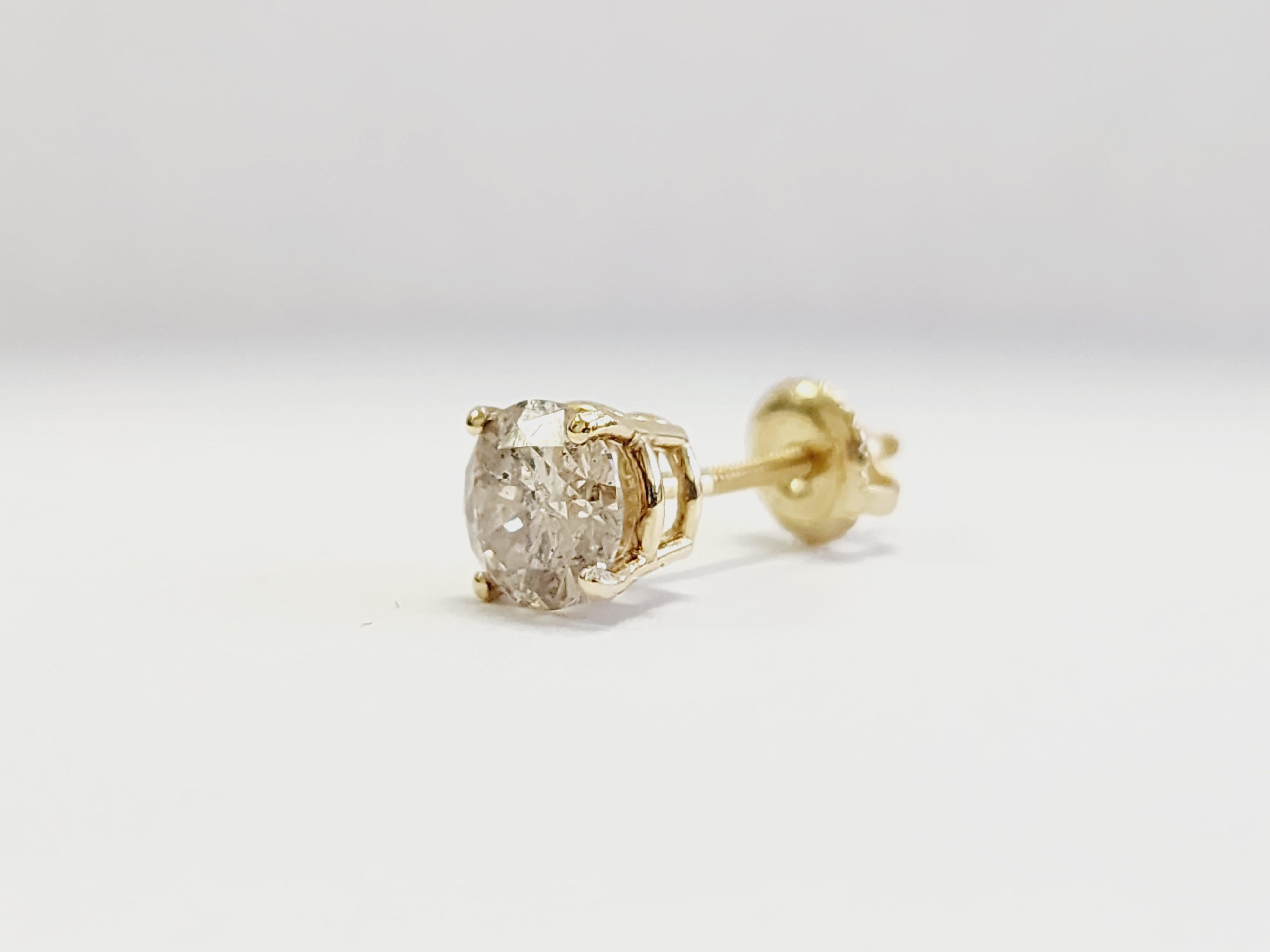 0,88 Karat natürlicher Diamant Runder Diamant-Ohrstecker aus Gelbgold 14 Karat (Rundschliff) im Angebot