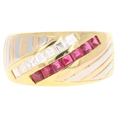 0.88 Carat Natural Ruby Diamond 18 Karat Yellow White Rose Gold Band