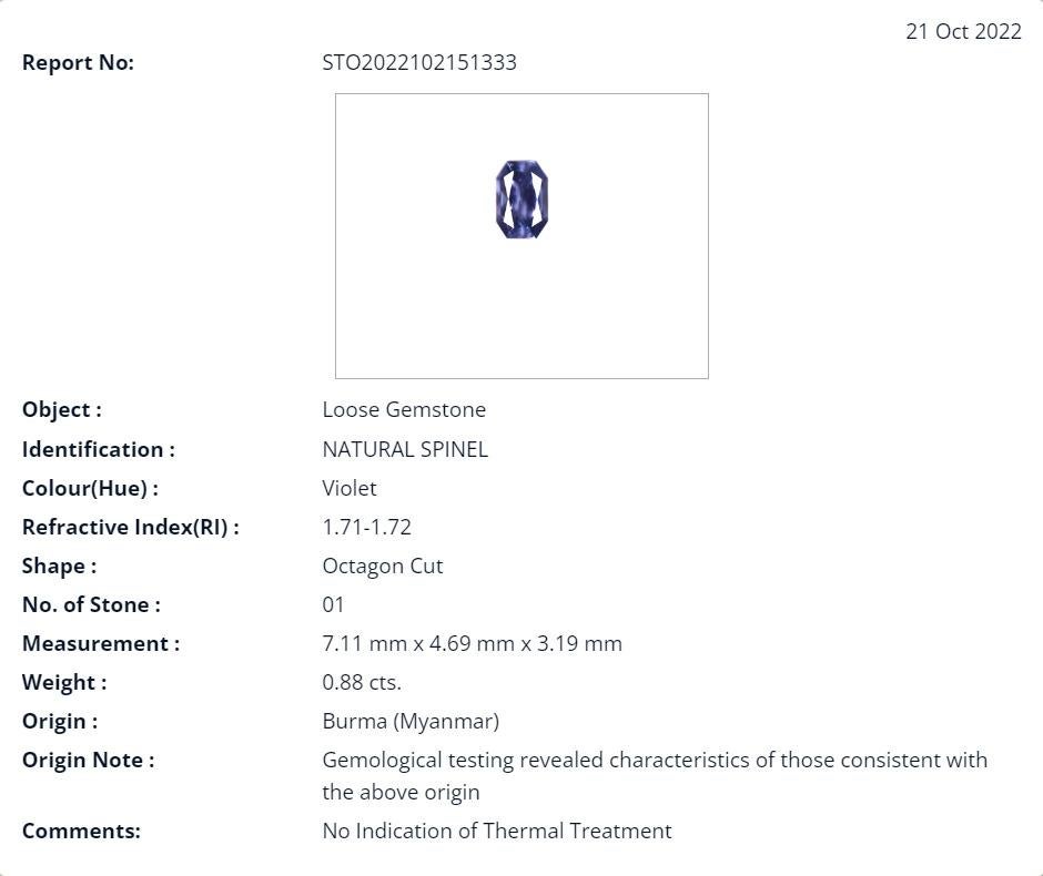 0,88 Karat natürlicher violetter Spinell aus Birma Damen im Angebot