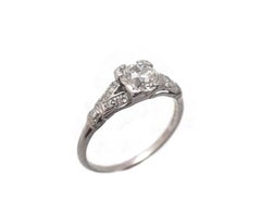 0.88 Carat Old Mine Cut Art Deco Platinum Engagement Ring
