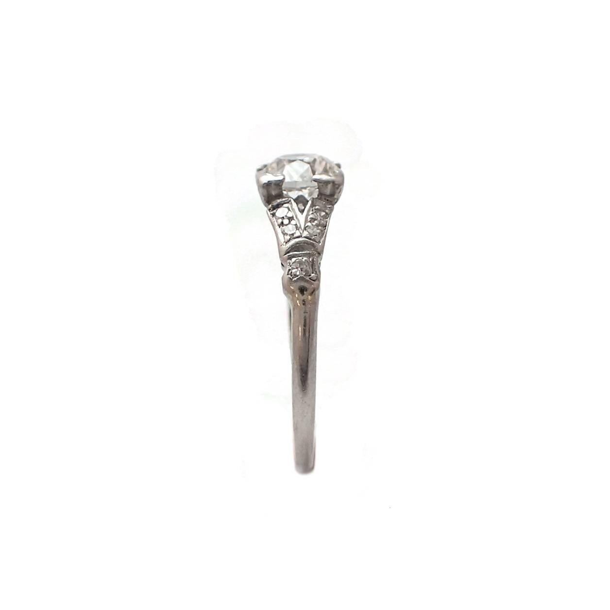 Women's 0.88 Carat Old Mine Cut Art Deco Platinum Engagement Ring For Sale