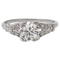 Antique 0.88 Carat Old Mine Cut Art Deco Platinum Engagement Ring