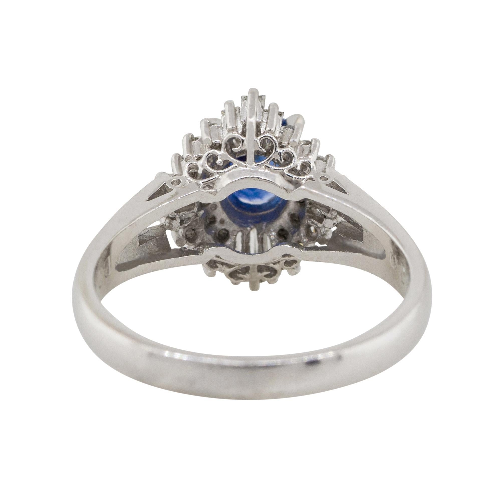 Women's 0.88 Carat Oval Sapphire Center Diamond Cocktail Ring Platinum in Stock For Sale