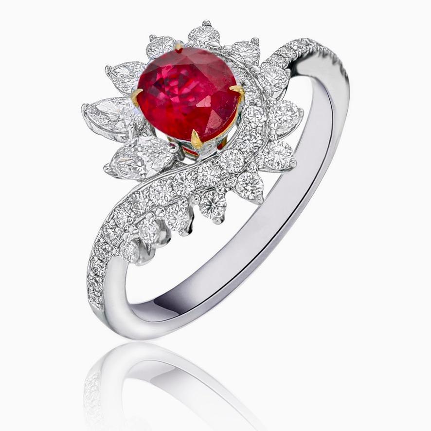 Anello con rubino e diamante da 0,88 carati con sangue di piccione della Birmania senza calore in oro 18 carati In condizioni Nuovo in vendita a Bangkok, TH