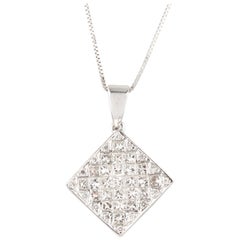 0.88 Carat Princess and Round Diamond Plaque Pendant in White Gold