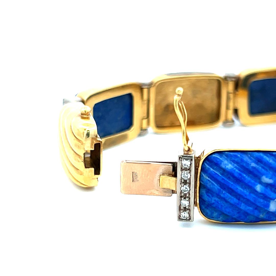 0,88 Karat Runder Brillant Diamant Lapis Lazuli 18K Gelbgold Link Armband im Angebot 1
