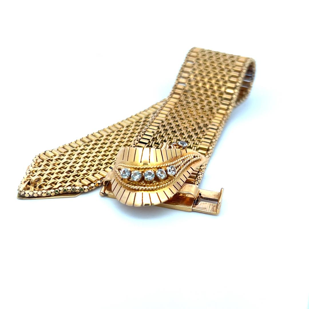 0.88 Carat Round Brilliant I VS Diamond Bracelet Retro en or jaune 18 carats en vente 5