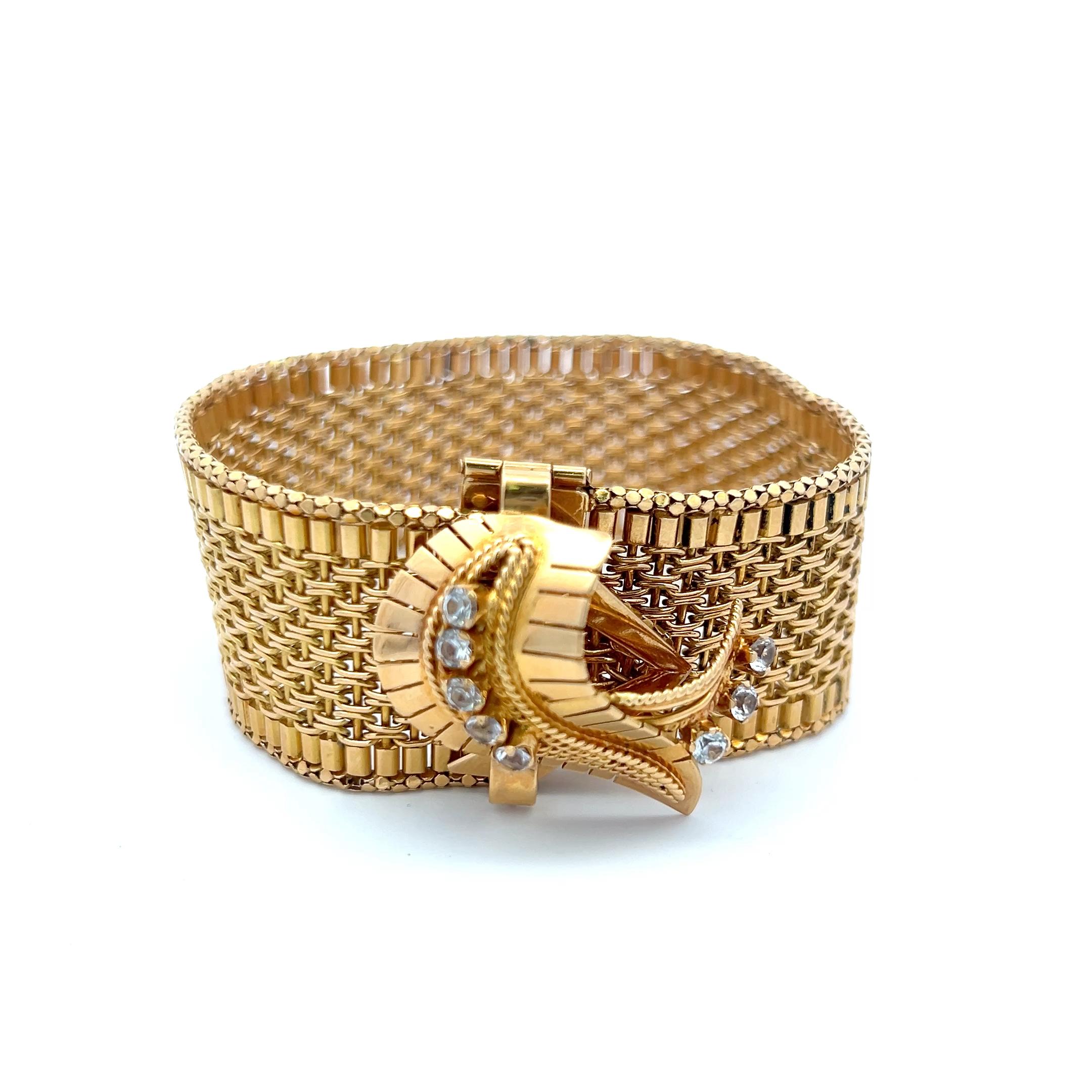 0.88 Carat Round Brilliant I VS Diamond Bracelet Retro en or jaune 18 carats Bon état - En vente à New York, NY