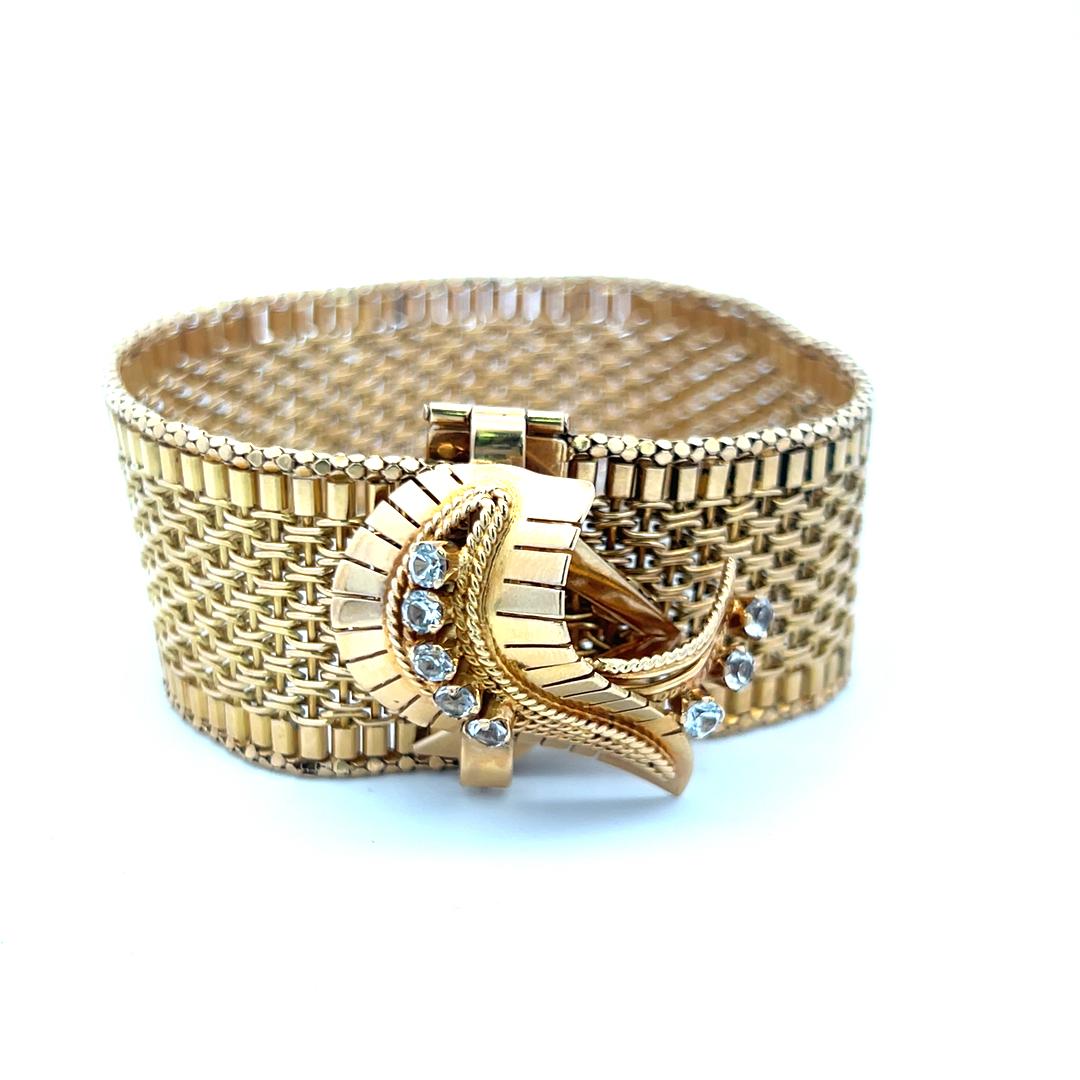 0.88 Carat Round Brilliant I VS Diamond Bracelet Retro en or jaune 18 carats Pour femmes en vente