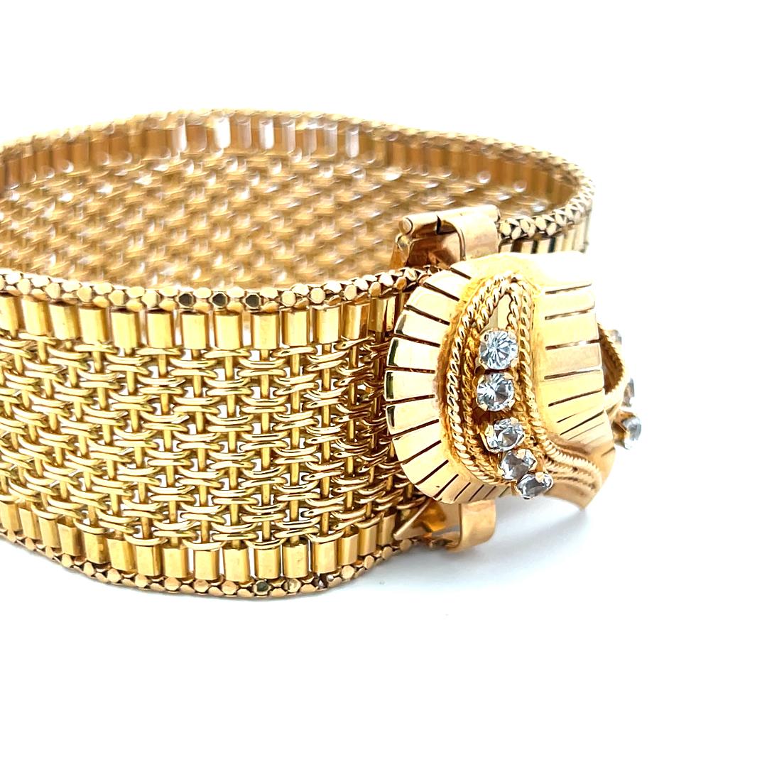 0.88 Carat Round Brilliant I VS Diamond Bracelet Retro en or jaune 18 carats en vente 1