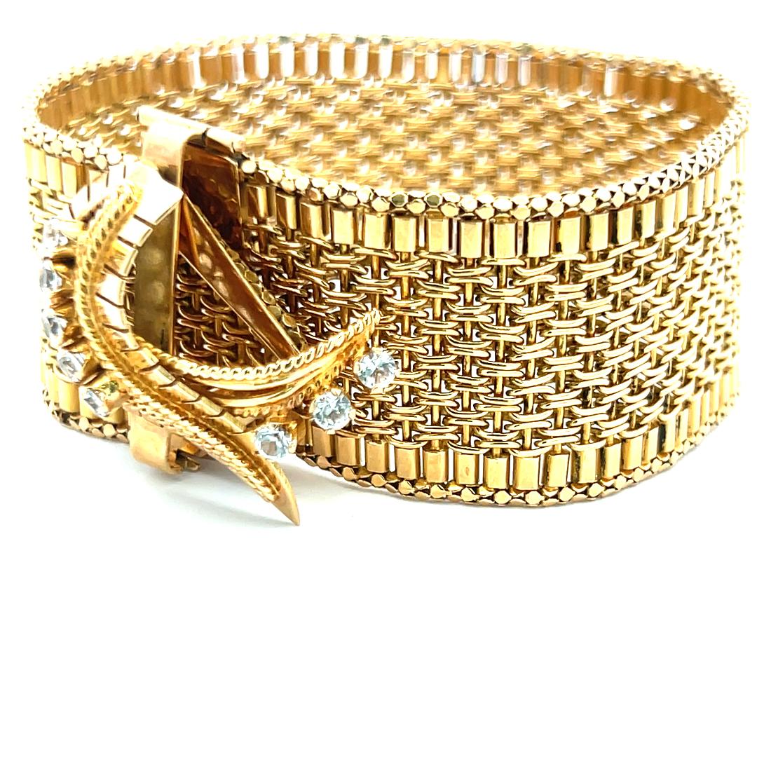 0.88 Carat Round Brilliant I VS Diamond Bracelet Retro en or jaune 18 carats en vente 2