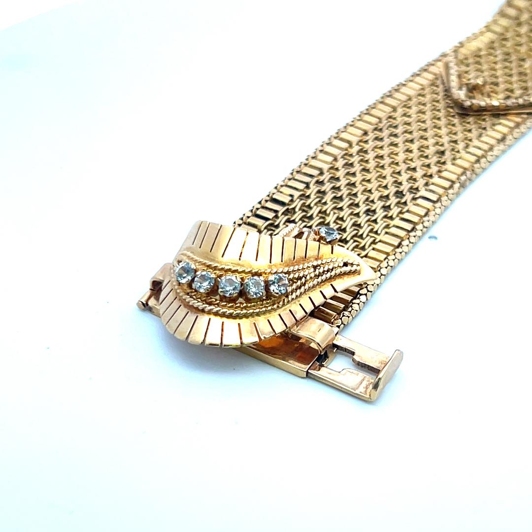 0.88 Carat Round Brilliant I VS Diamond Bracelet Retro en or jaune 18 carats en vente 3