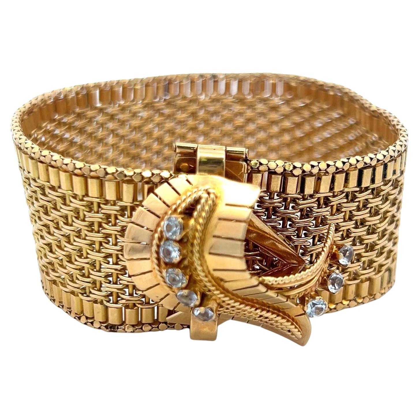 0.88 Carat Round Brilliant I VS Diamond Bracelet Retro en or jaune 18 carats en vente