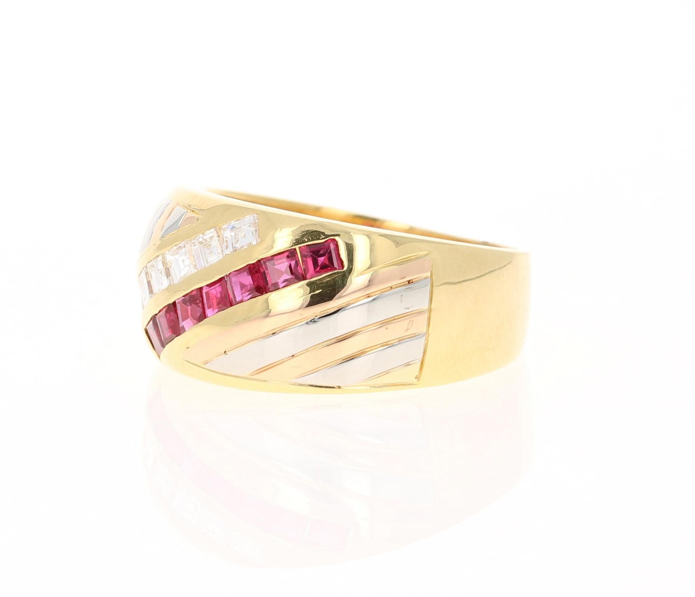Contemporary 0.88 Carat Ruby Diamond Yellow White Rose Gold Ring For Sale