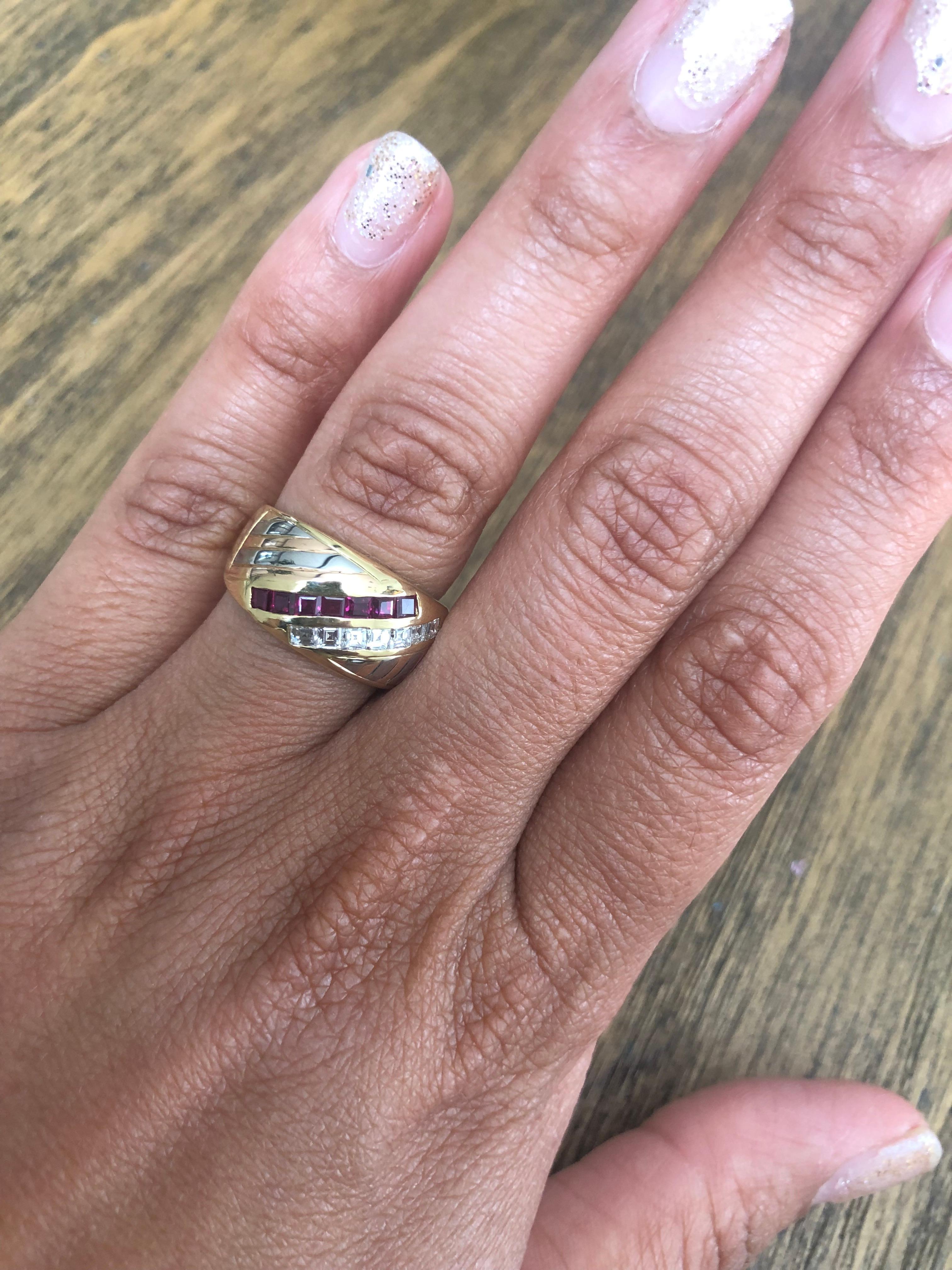 Women's 0.88 Carat Ruby Diamond Yellow White Rose Gold Ring For Sale