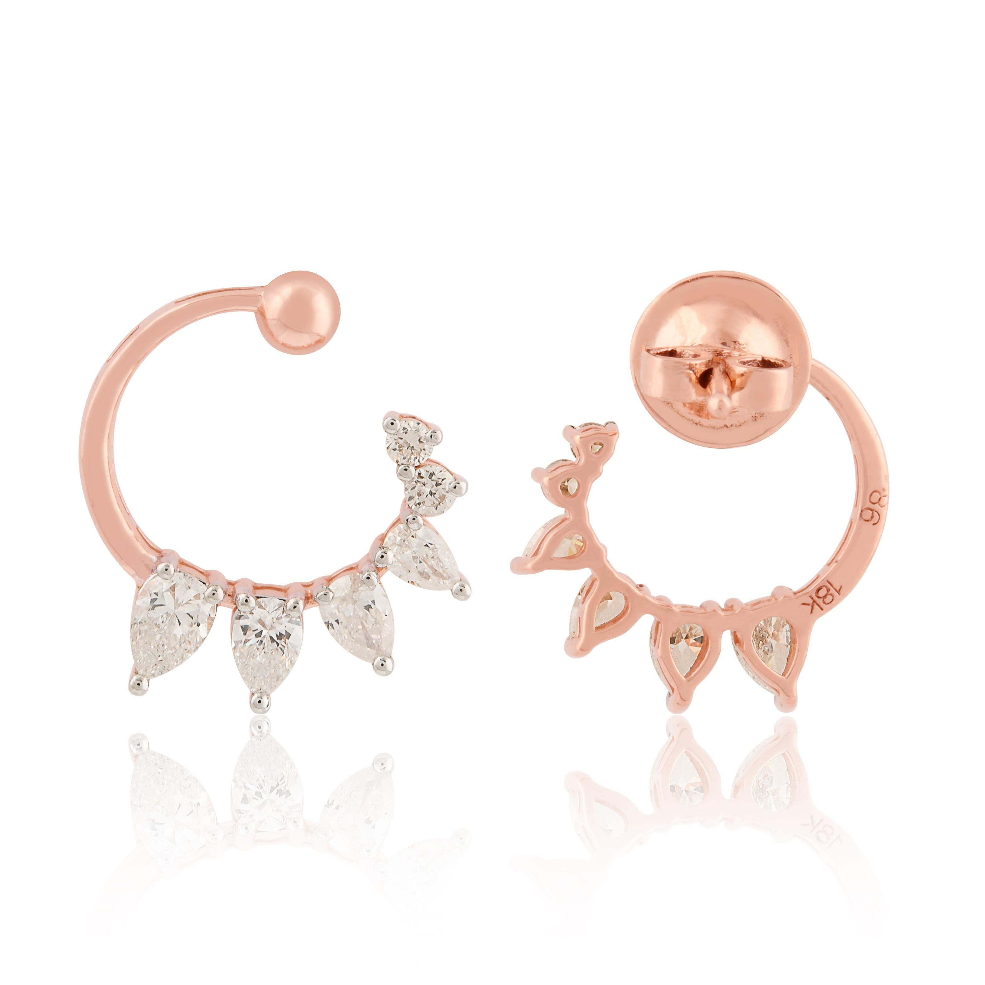 Women's 0.88 Carat SI Clarity HI Color Pear Round Diamond Earrings 18 Karat Rose Gold For Sale
