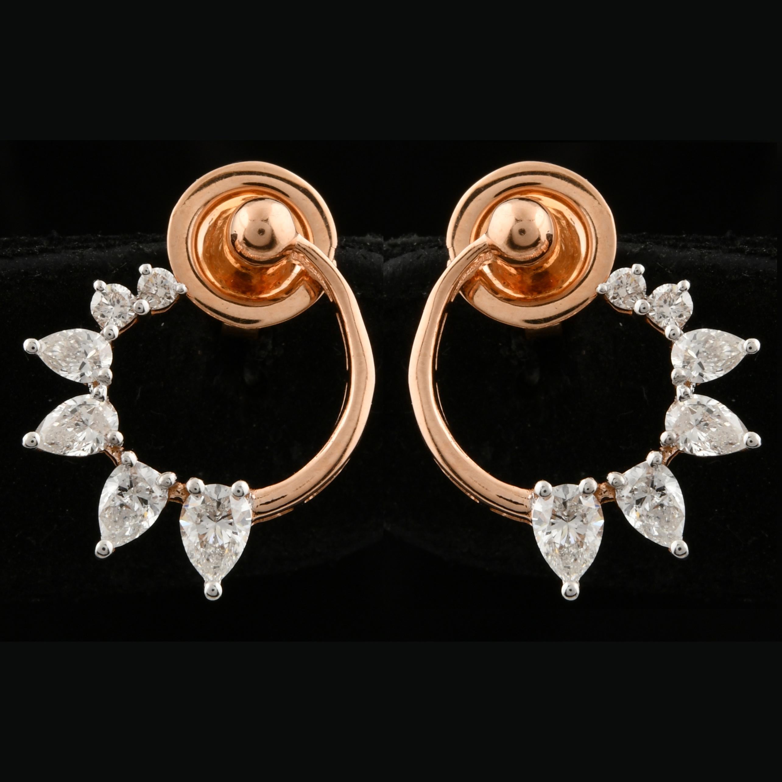 0.88 Carat SI Clarity HI Color Pear Round Diamond Earrings 18 Karat Rose Gold For Sale 1