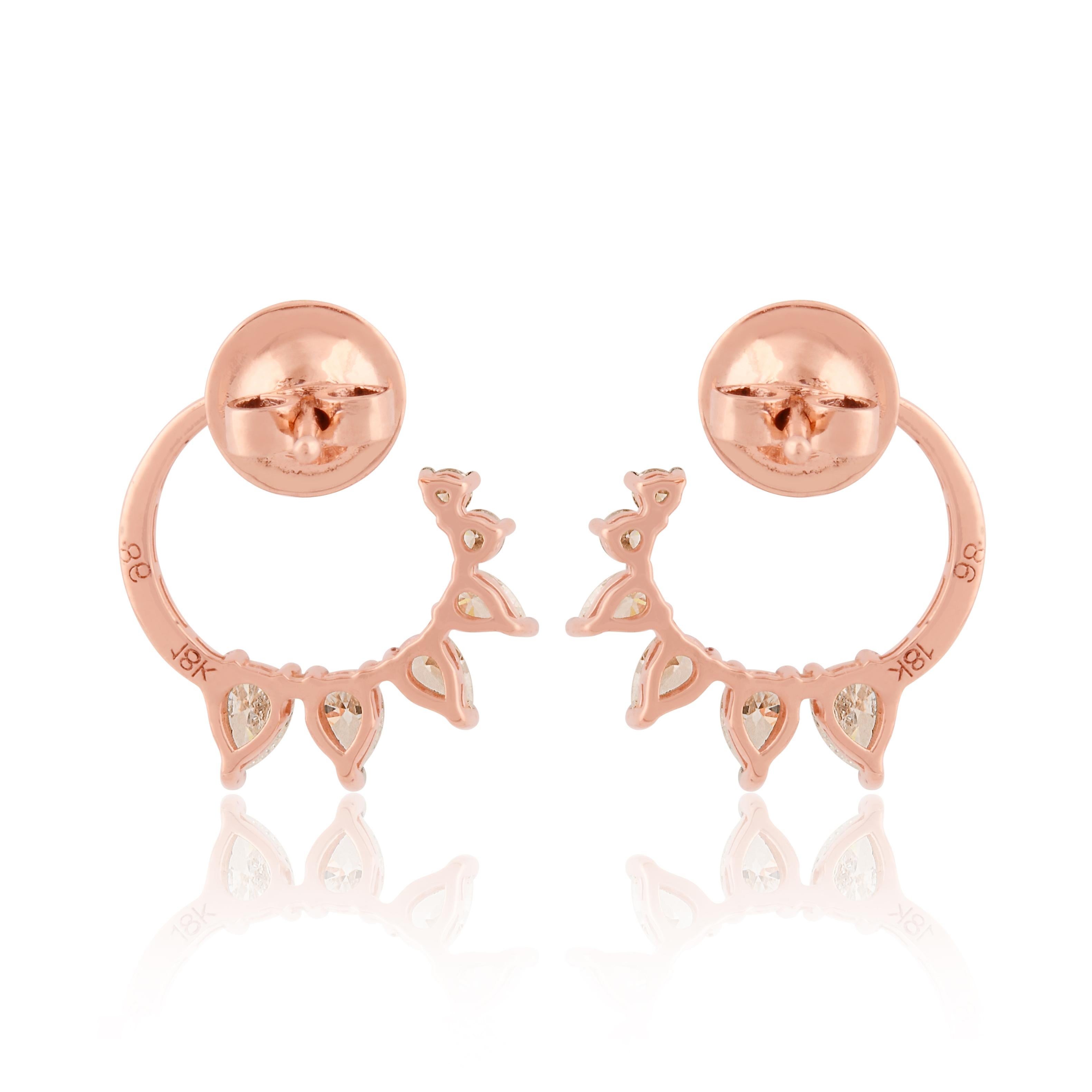 0.88 Carat SI Clarity HI Color Pear Round Diamond Earrings 18 Karat Rose Gold For Sale 2