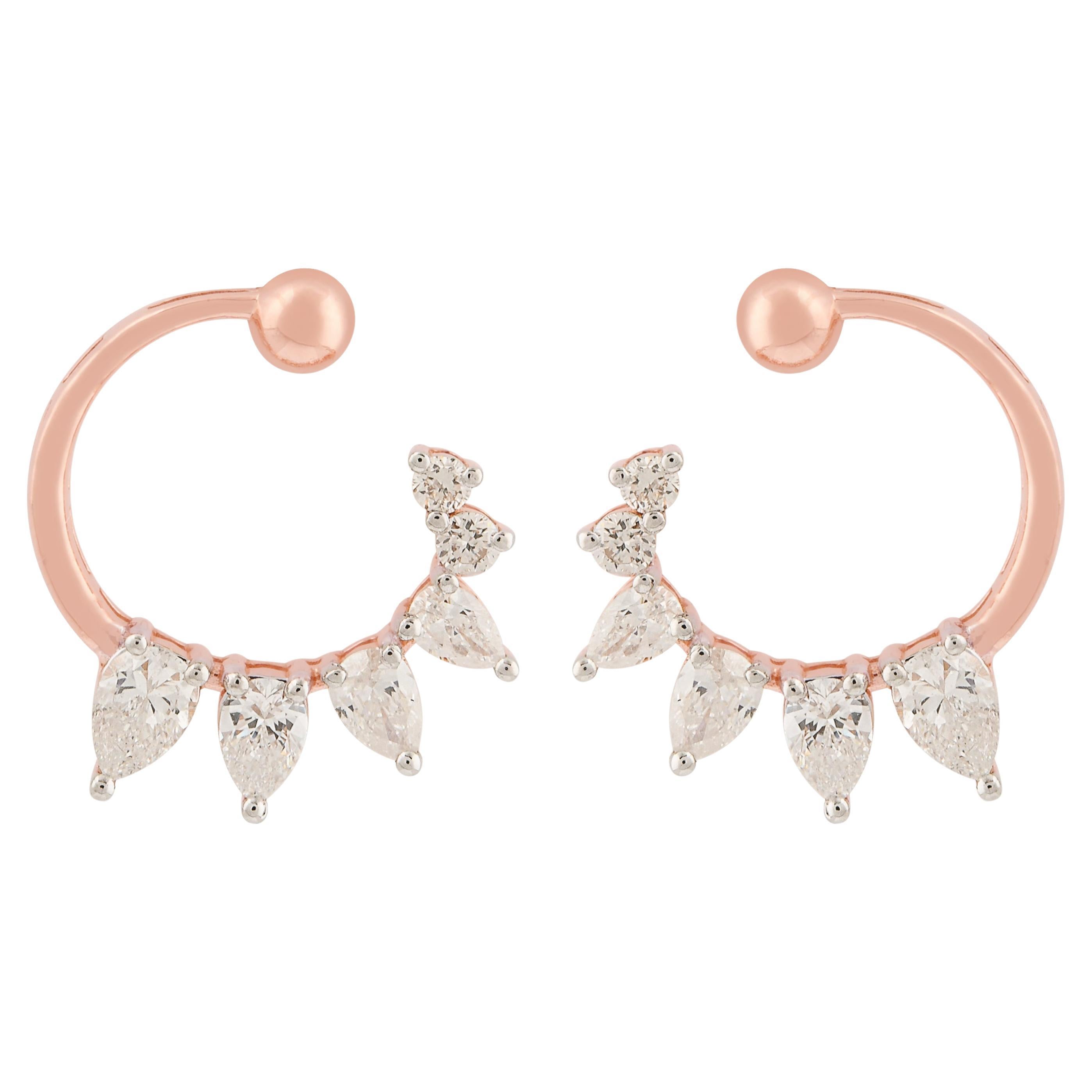 0.88 Carat SI Clarity HI Color Pear Round Diamond Earrings 18 Karat Rose Gold For Sale