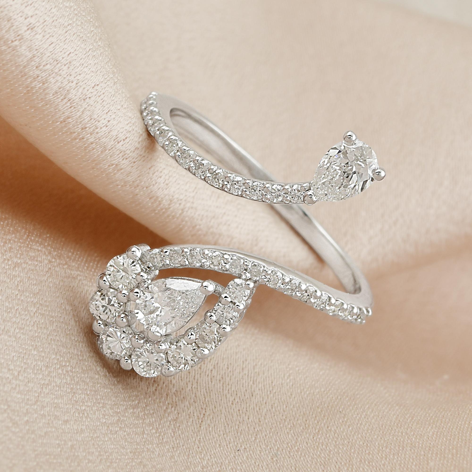 Pear Cut 0.88 Carat SI/H Pear Brilliant Cut Diamond Wrap Ring 10 Karat White Gold For Sale