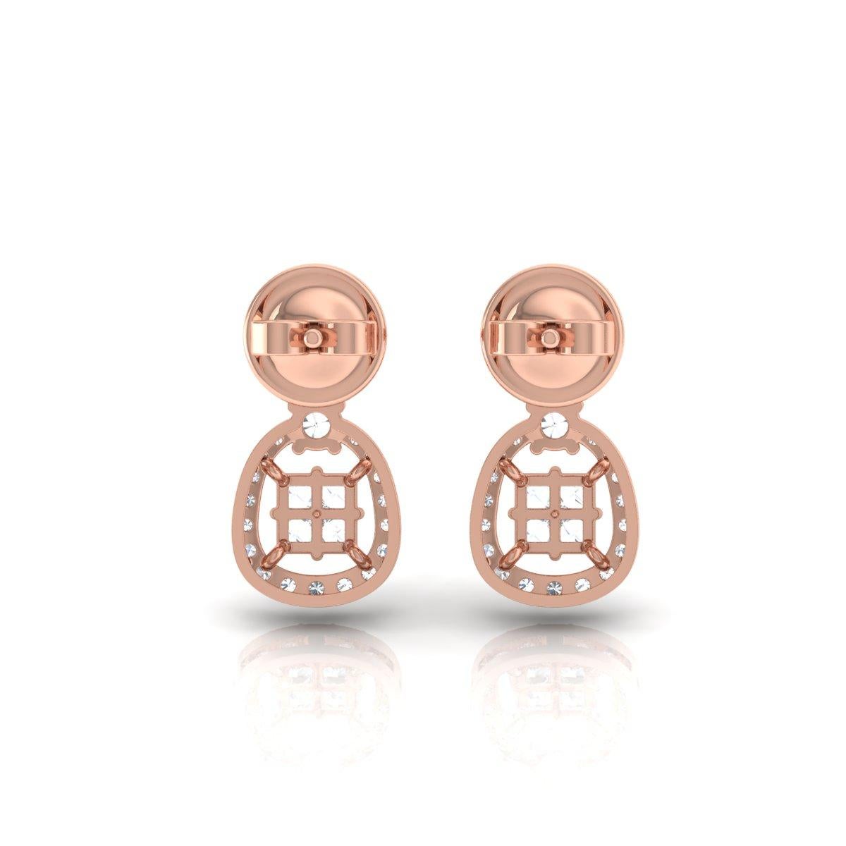 Pendientes de diamantes talla brillante redonda SI/H princesa de 0,88 quilates Regalo de oro rosa de 14k Corte princesa en venta