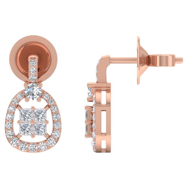 0.88 Carat SI/H Princess Round Brilliant Cut Diamond Earrings 14k Rose Gold Gift