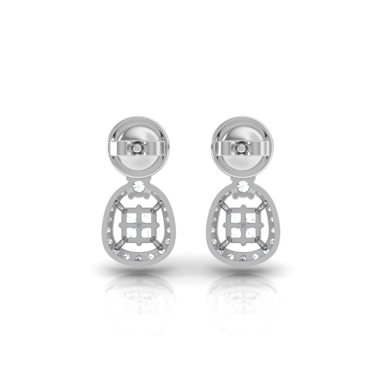 Princess Cut 0.88 Carat SI/H Princess Round Brilliant Cut Diamond Earrings 14k White Gold For Sale