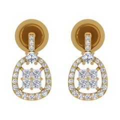 Pendientes de diamantes talla brillante redonda princesa SI/H de 0,88 quilates Oro amarillo de 14k