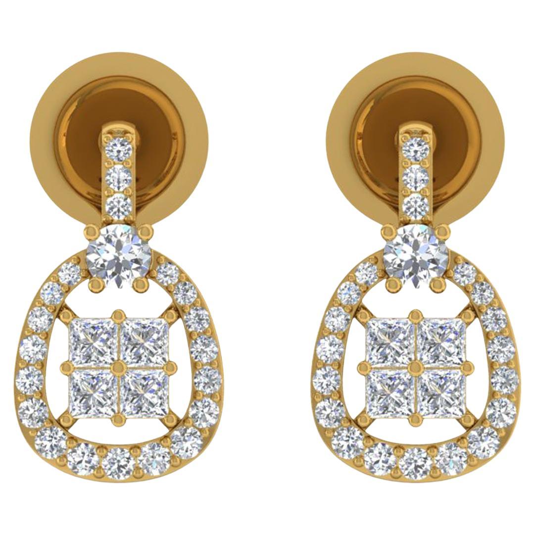 Pendientes de diamantes talla brillante redonda princesa SI/H de 0,88 quilates Oro amarillo de 14k