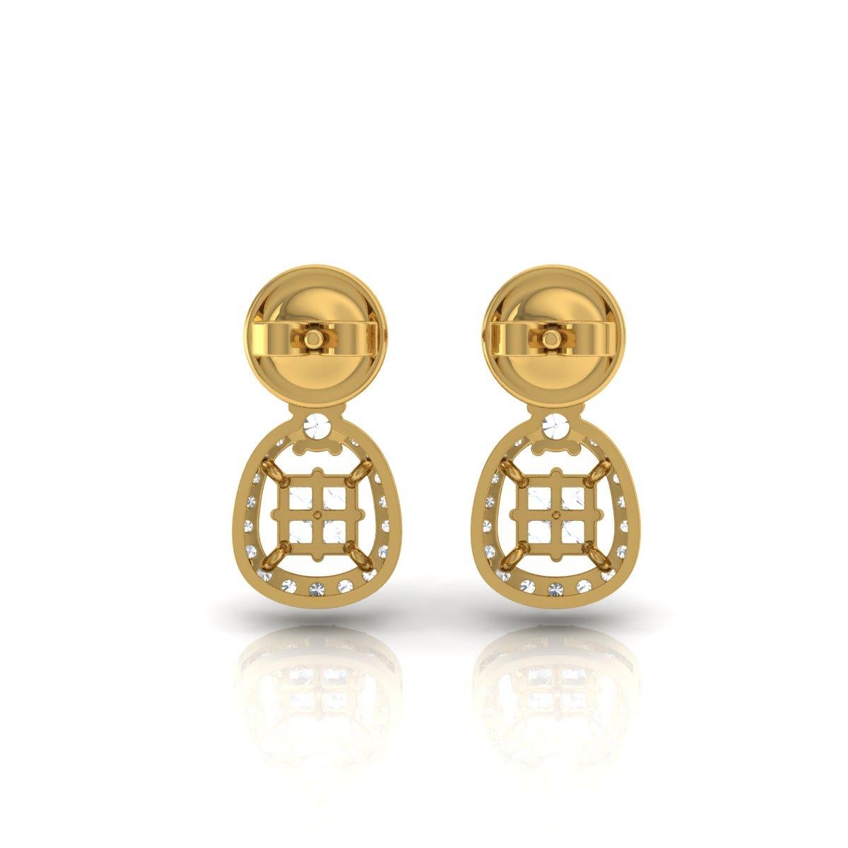 Princess Cut 0.88 Carat SI/H Princess Round Brilliant Cut Diamond Earrings 18k Yellow Gold For Sale