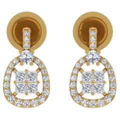 Pendientes de diamantes talla brillante redonda princesa SI/H de 0,88 quilates Oro amarillo de 18k