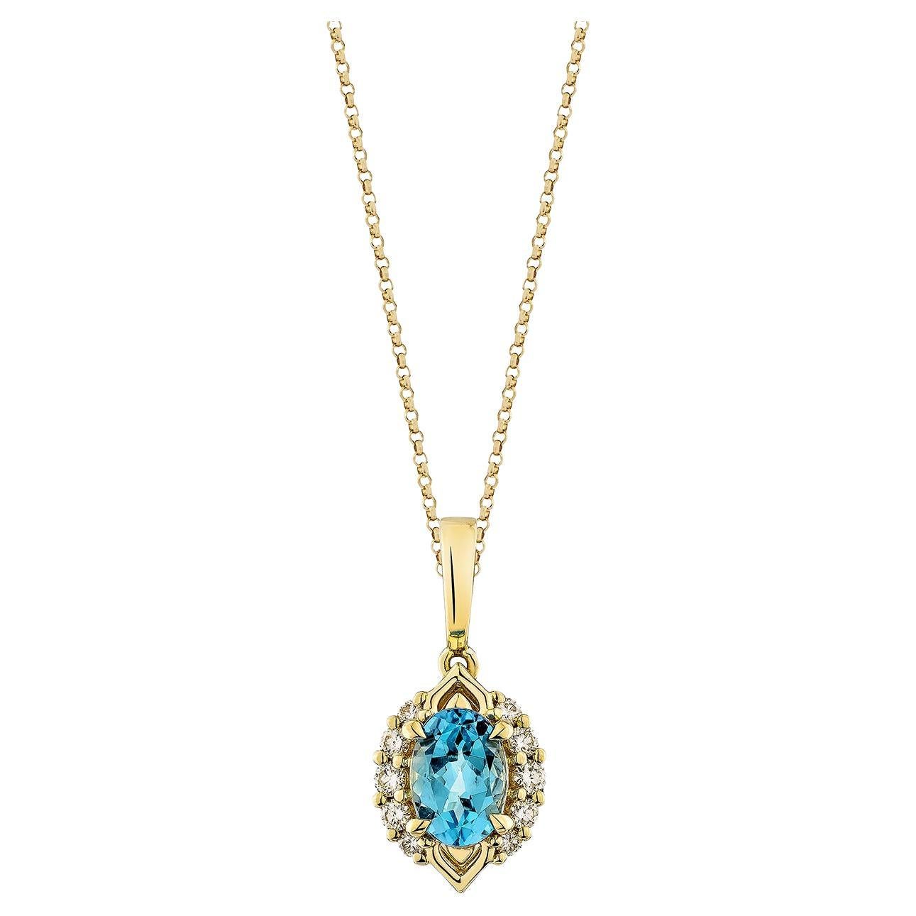 Sunita Nahata 0.88 Carat Swiss Blue Topaz Pendant in 14KYG with White Diamond. For Sale