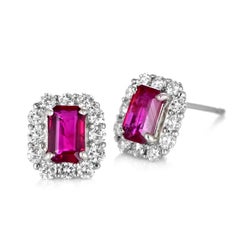 0.88 Carats Natural Untreated Rubies and Diamonds Earrings Made in Platinum
