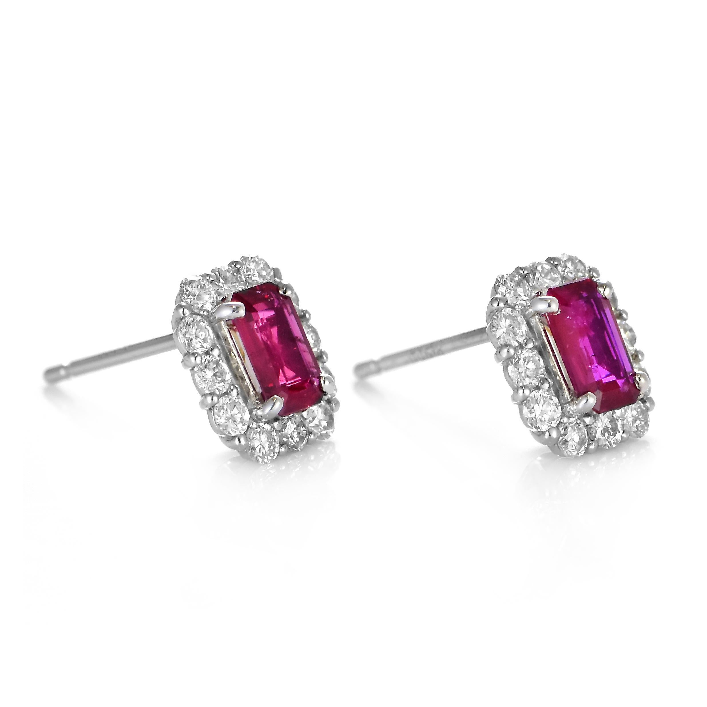 Women's 0.88 Carats Natural Untreated Rubies and Diamonds Earrings Made in Platinum For Sale