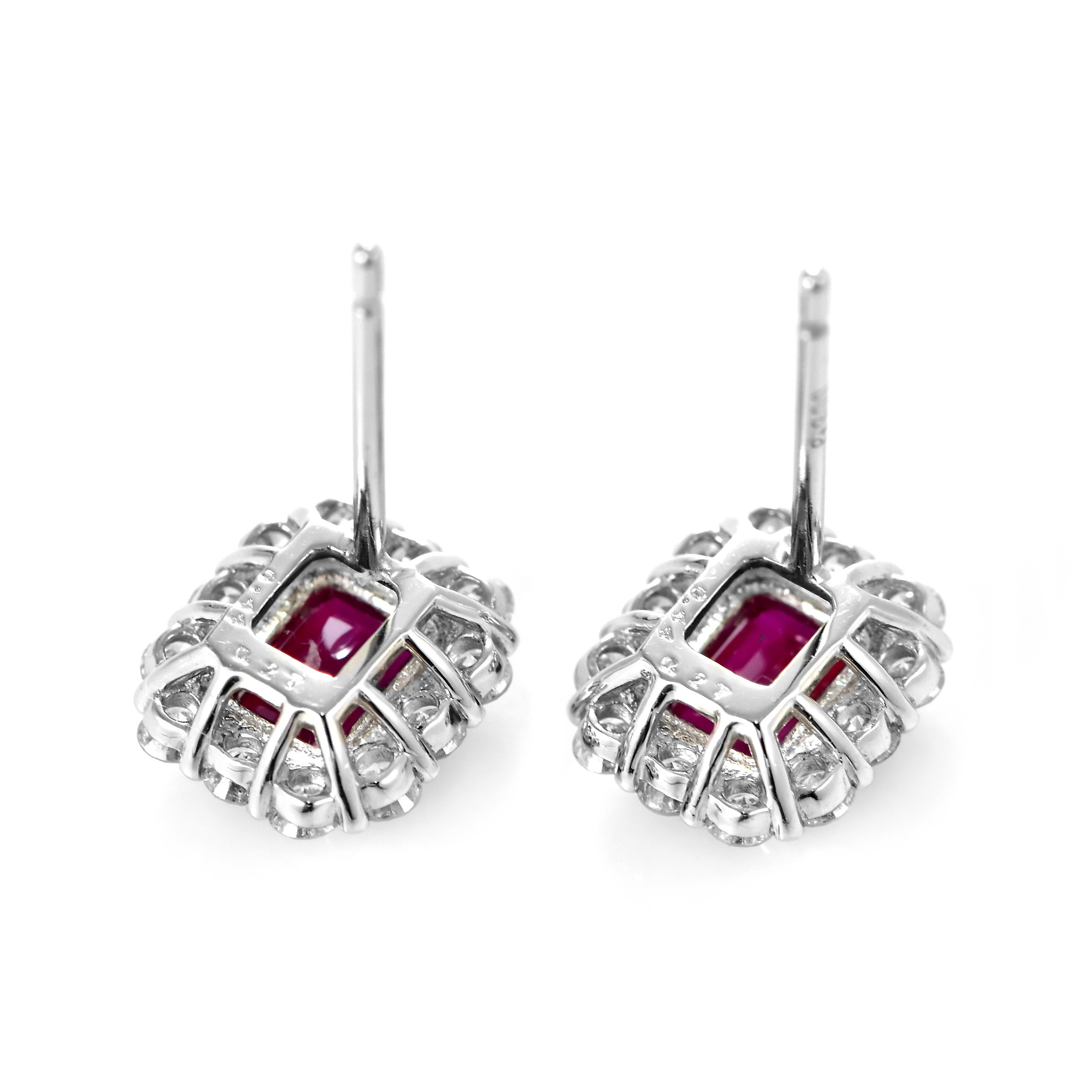 0.88 Carats Natural Untreated Rubies and Diamonds Earrings Made in Platinum For Sale 2