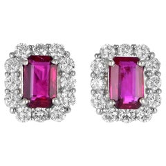 Pendientes de rubíes naturales sin tratar y diamantes de 0,88 quilates hechos en platino