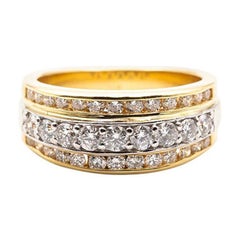 0.88 Carats Round Brilliant Cut Diamond 18 Carat Gold Wide Band Dress Ring