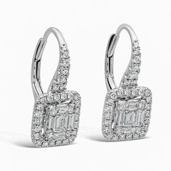 0.88 Carats Total Baguette and Round Diamond Lever-Back Illusion Dangle Earrings