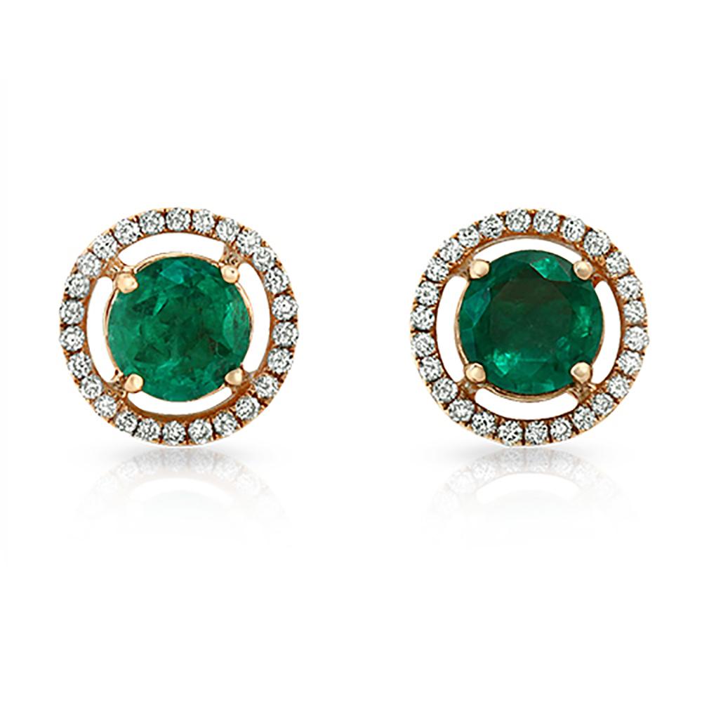 0.88 Carat Colombian Emerald and 0.20 Carat Diamonds in 18K Gold Stud Earrings In Excellent Condition In Los Angeles, CA