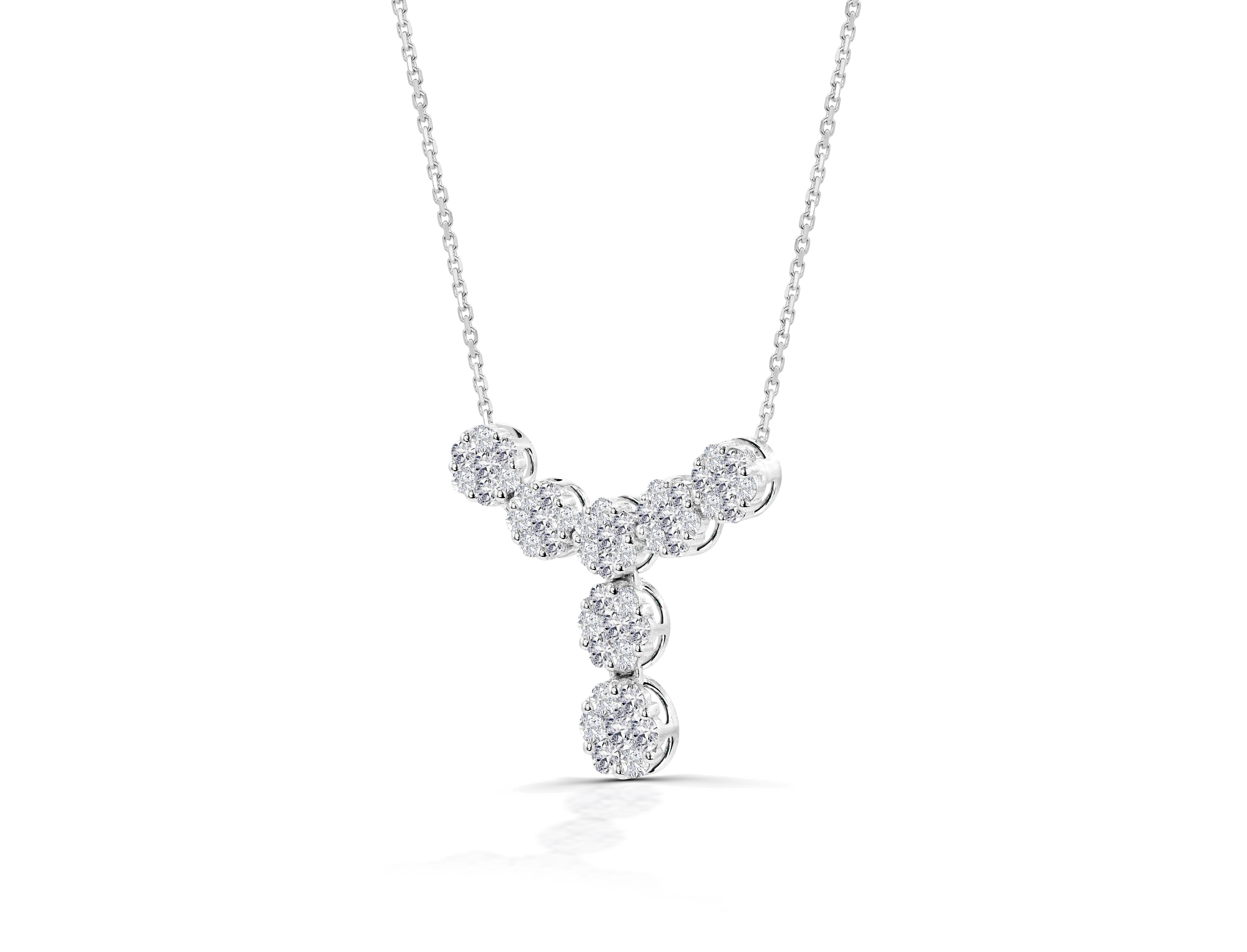 0.88 Ct Diamond Dangle Necklace in 14K Gold In New Condition For Sale In Bangkok, TH