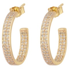 0.88 Ct Diamond Wide Band Pave Hoop Earrings 14k Gold Wedding Jewelry