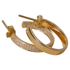 0.88Ct Diamond Wide Band Pave Inside-Out Hoop Earrings in Solid 14k Yellow Gold
