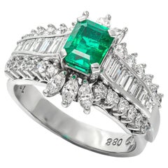 0.88 Ct Natural Emerald and 1.16 Ct Natural Diamonds Ring