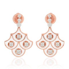 0.88 CTW White Enamel Diamond Dangle Earrings 18k Rose Gold Jewelry Gift for Her