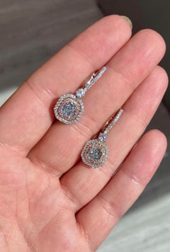1.5ct Fancy Light Greenish Blue Diamond Earrings